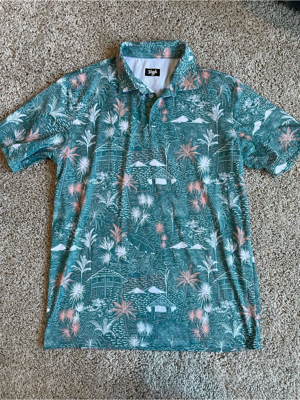 Teal Tropical Print Polo